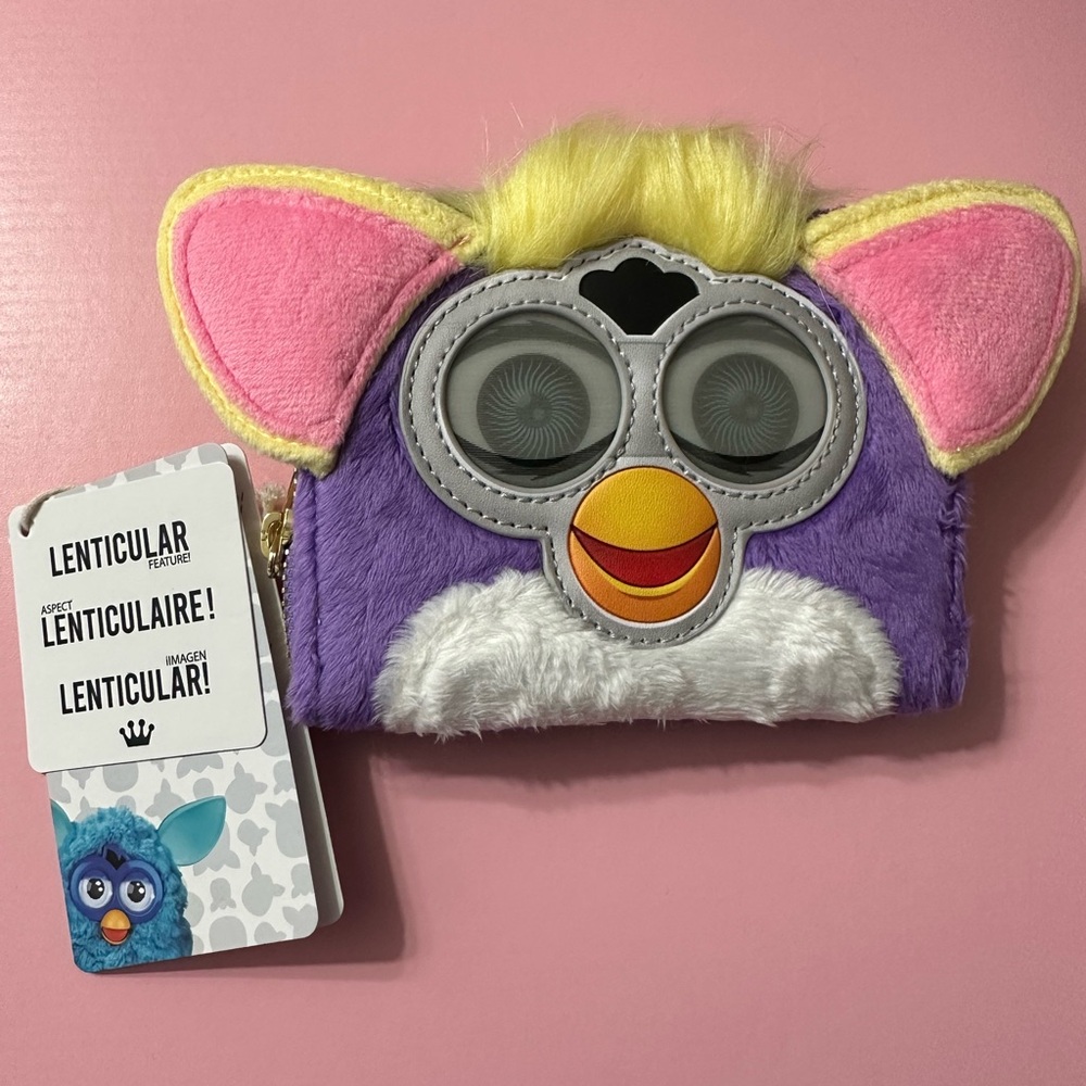 NWT Loungefly Purple Fur Furby Zip Pouch with Pink Ears
